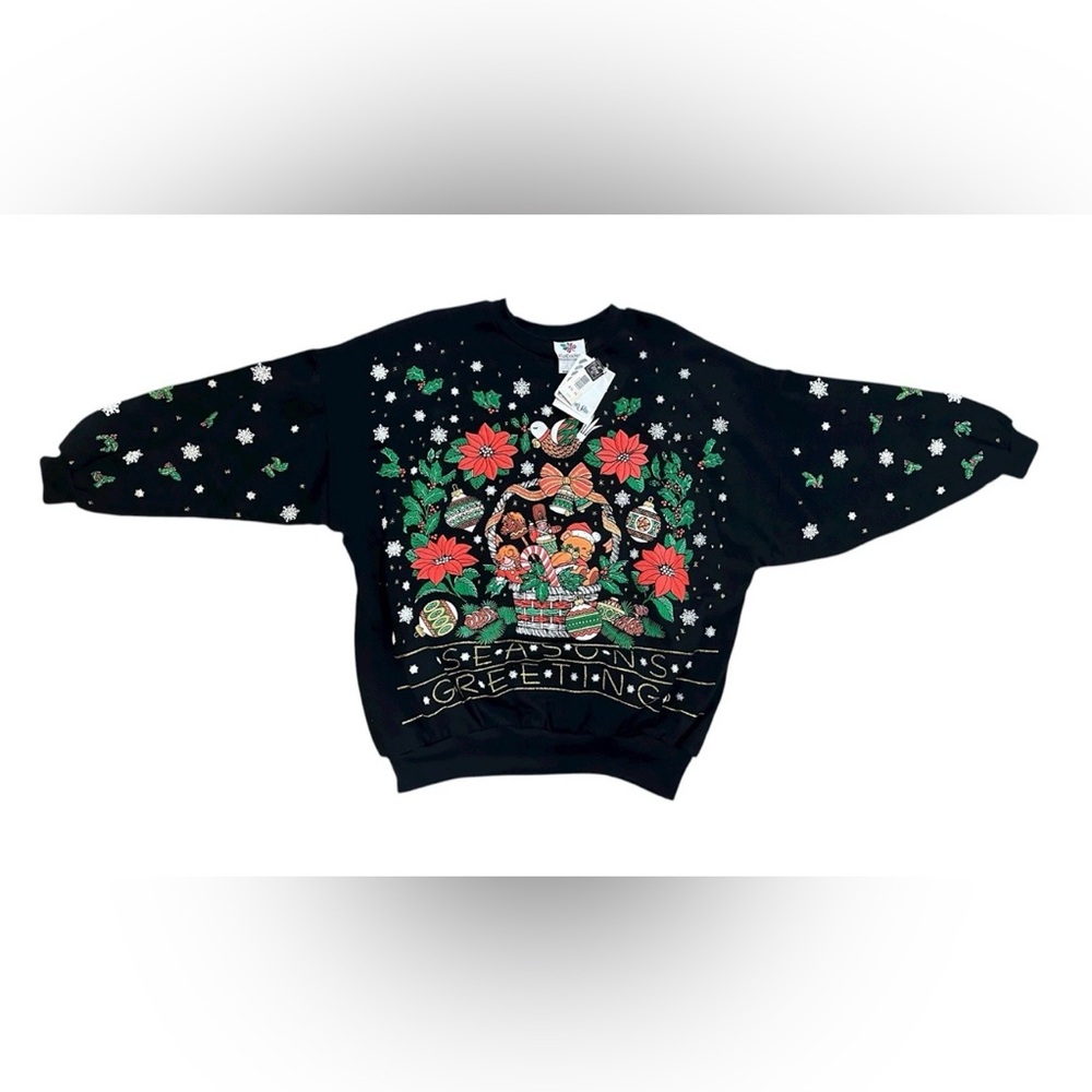 Vintage Women’s 20W Nutcracker Black Christmas Seasons Greetings Sweatshirt USA